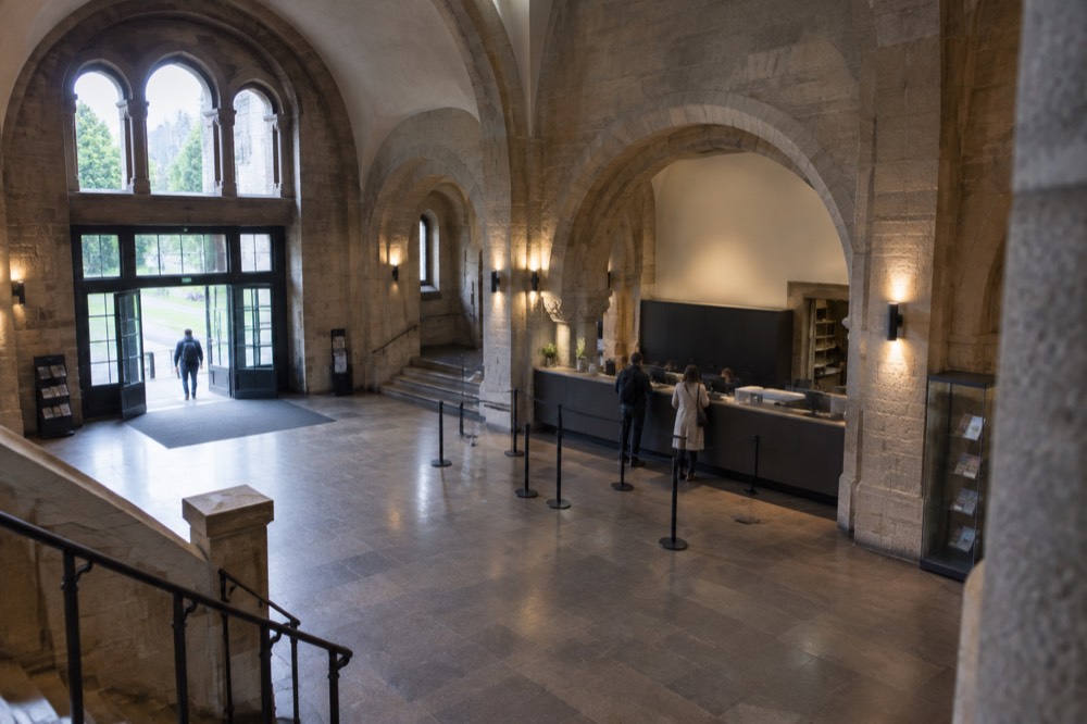 The ticket counter and information desk inside the entrance hall of the Imperial Castle in Poznan
