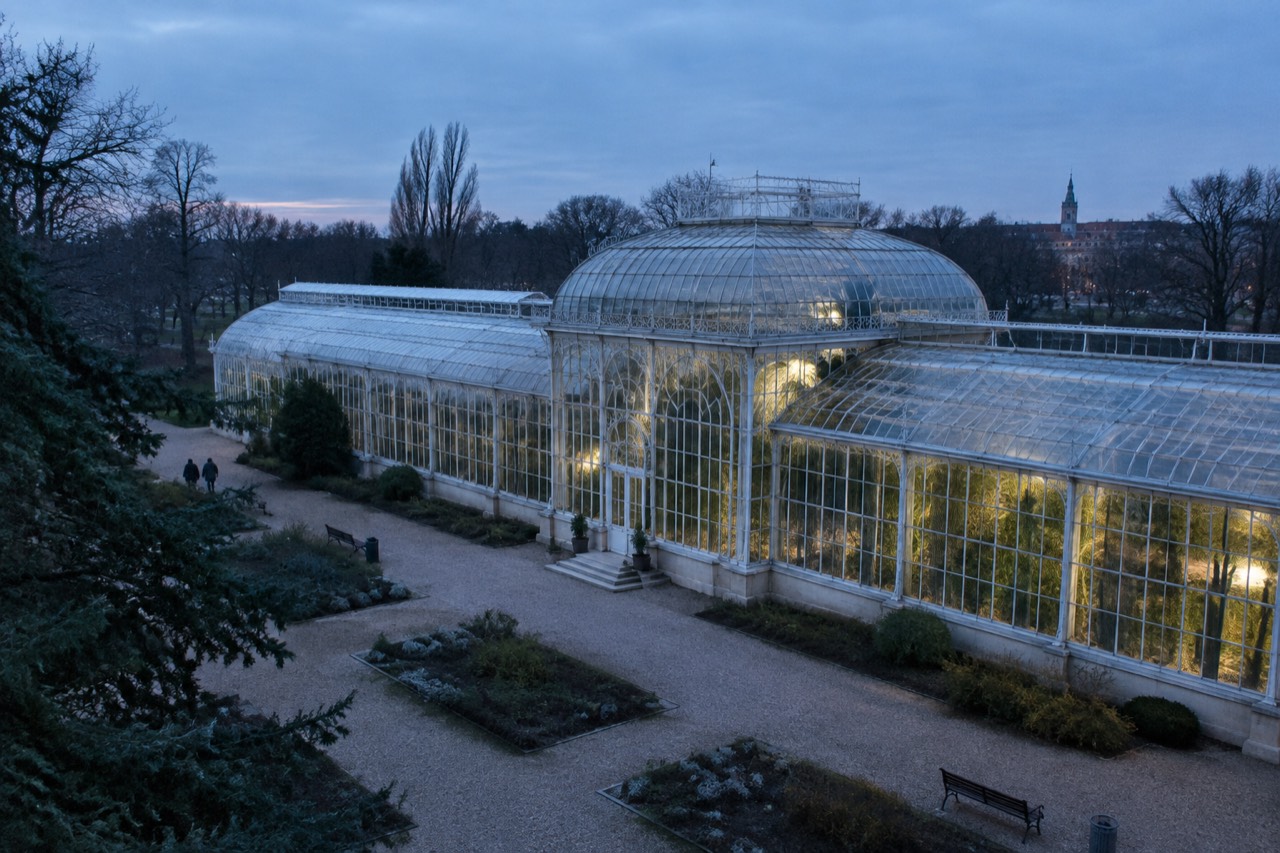 Palm House glass pavilion in Wilson Park in Poznan