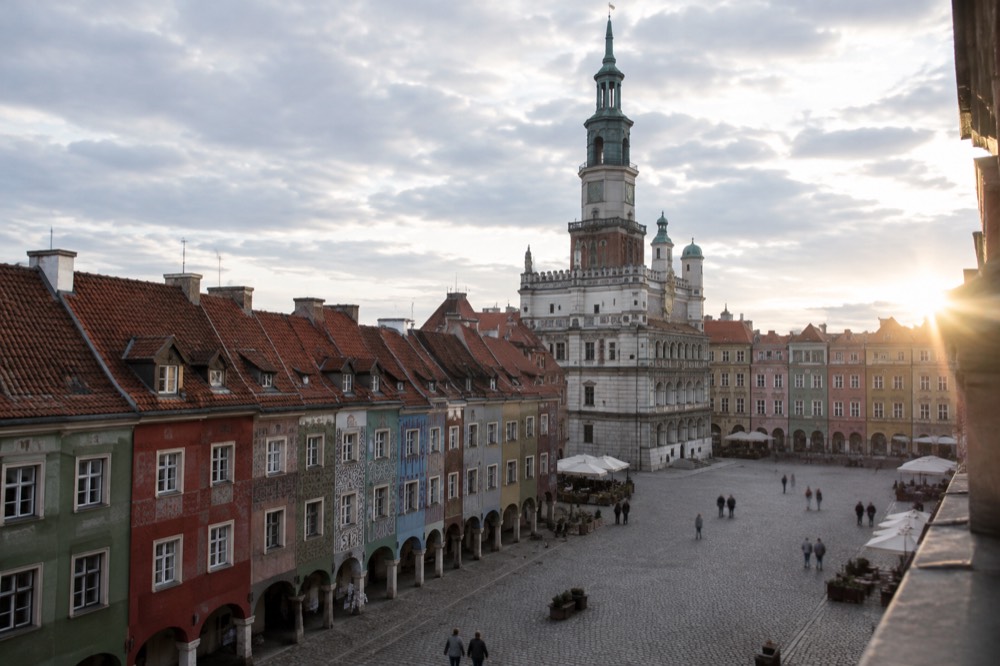 Row of colourful merchant houses along the Old Market Square in Poznan