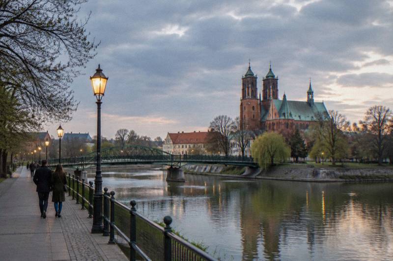 An evening walk toward Ostrow Tumski in Poznan