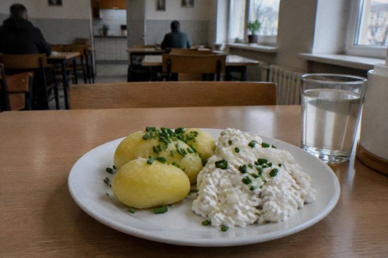 Potatoes with a white cheese dip, a Poznan classic