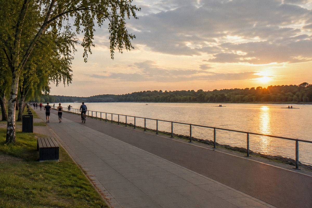 Golden evening light on Lake Malta in Poznan