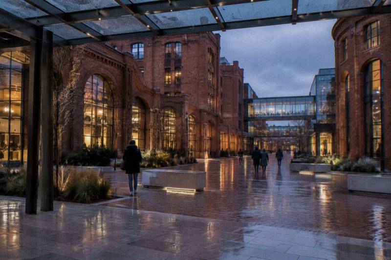 Rain on the courtyard of the Stary Browar in Poznan