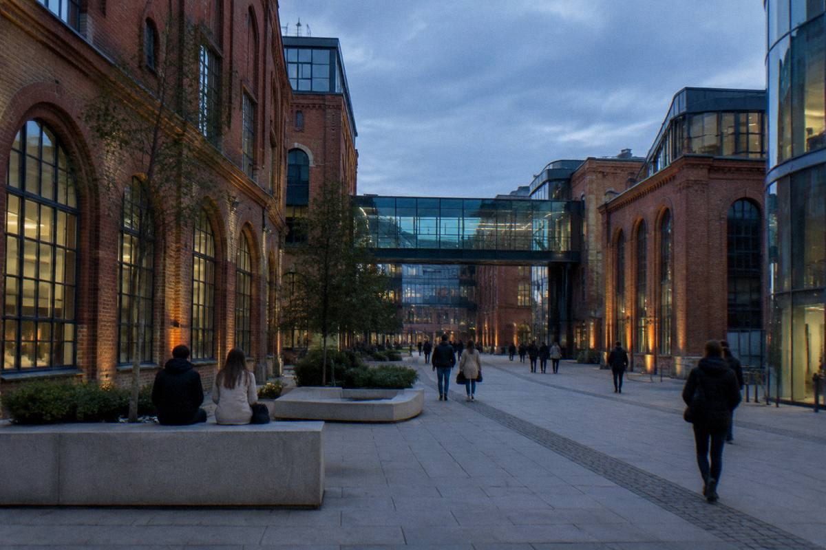 The converted red-brick brewery shopping and arts centre in Poznan